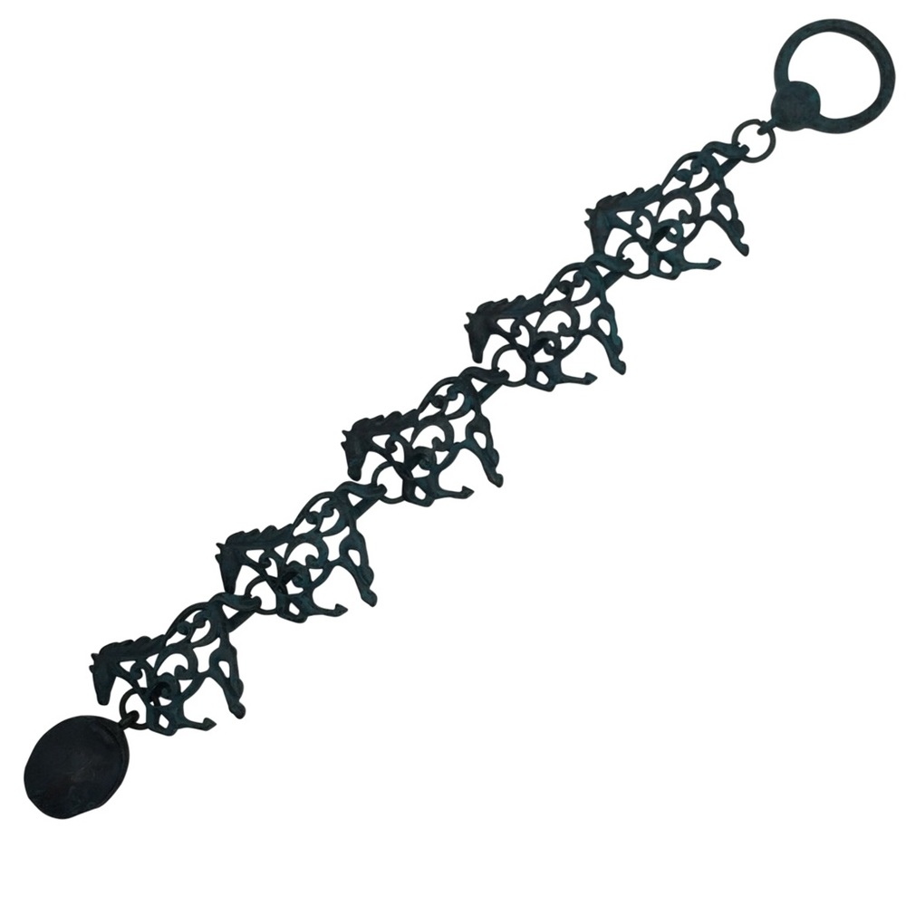 Horse Theme Verdigris Patina Tone Brushed Look Magnetic Clasp Bracelet